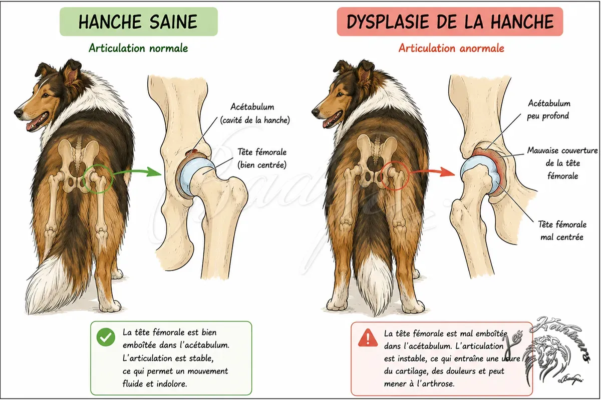 Graphisme expliquant ce qu'est la dysplasie des hanches